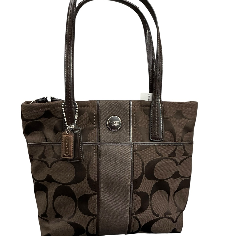NWT Coach Chocolate Brown Signature Stripe Tote